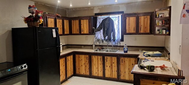 345 Johns Branch Rd, Wappapello, MO 63966 - kitchen featuring freestanding refrigerator, a sink, and electric range oven