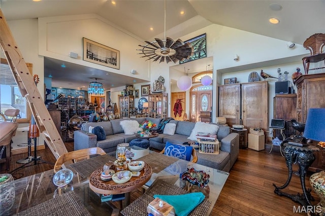 20955 Rye Ln, Richland, MO 65556 - living area with high vaulted ceiling and wood finished floors