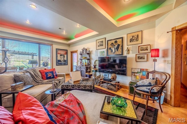 20955 Rye Ln, Richland, MO 65556 - living room featuring a tray ceiling and recessed lighting