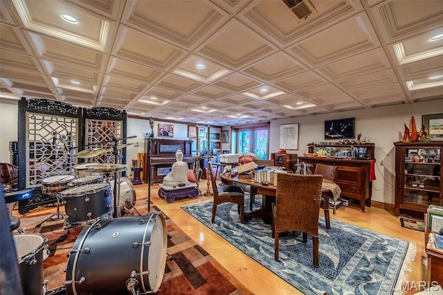 20955 Rye Ln, Richland, MO 65556 - office space featuring an ornate ceiling, recessed lighting, and a fireplace