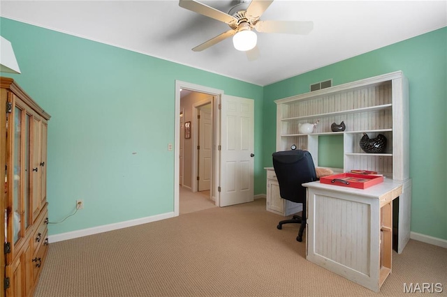405 Seven Gables Ct, Chesterfield, MO 63017 - office space with light carpet, baseboards, and ceiling fan