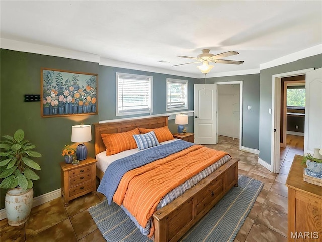 7203 Jakes Pr, Sullivan, MO 63080 - bedroom featuring multiple windows, baseboards, a ceiling fan, and crown molding