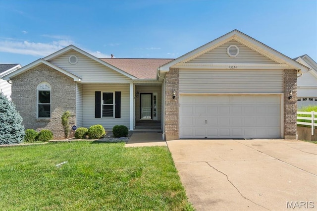 13374 Wintergreen Estates Dr, Fenton, MO 63026 - ranch-style home featuring brick siding, driveway, a front yard, and an attached garage