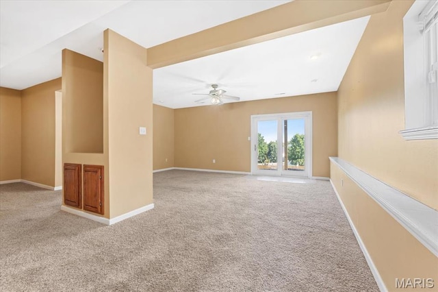 13374 Wintergreen Estates Dr, Fenton, MO 63026 - unfurnished living room featuring light carpet and a ceiling fan