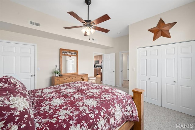 152 Geneva Cove Dr, Innsbrook, MO 63390 - bedroom featuring light colored carpet, a closet, and ceiling fan