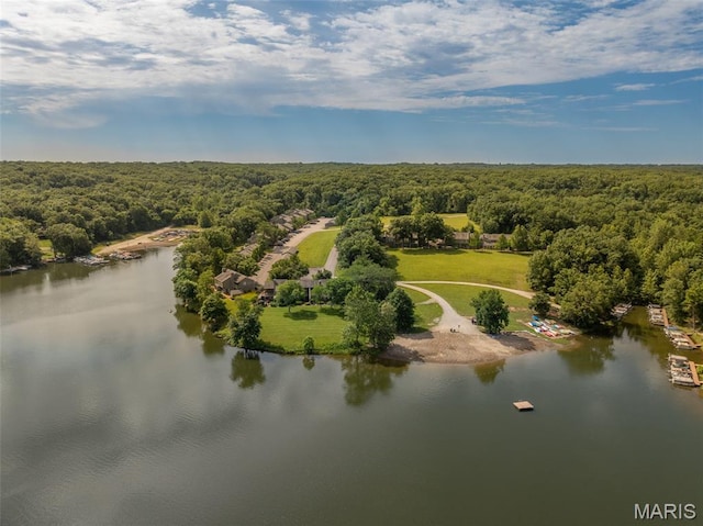 152 Geneva Cove Dr, Innsbrook, MO 63390 - drone / aerial view of a heavily wooded area and a nearby body of water