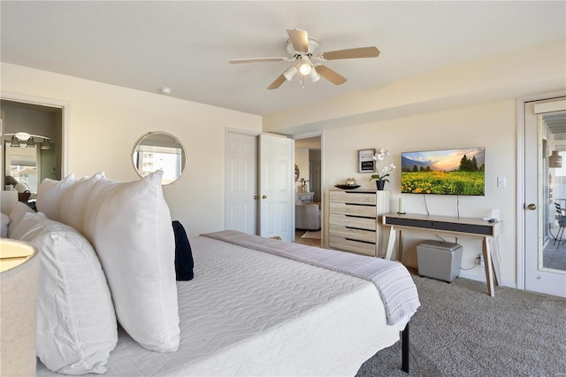 bedroom featuring carpet and a ceiling fan