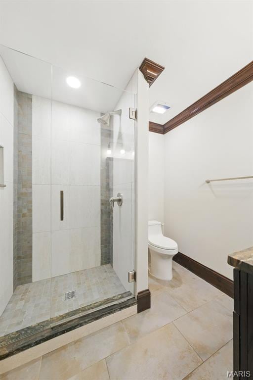 1212 Dolman St, Saint Louis, MO 63104 - full bath featuring toilet, a stall shower, vanity, tile patterned flooring, and ornamental molding