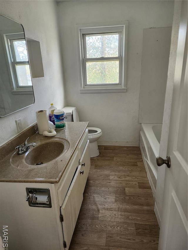 406 Locust St, Richland, MO 65556 - full bathroom with healthy amount of natural light, toilet, vanity, and wood finished floors