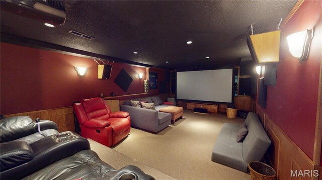 705 Linder Blvd, Greenville, IL 62246 - carpeted home theater featuring a wainscoted wall, recessed lighting, and wood walls
