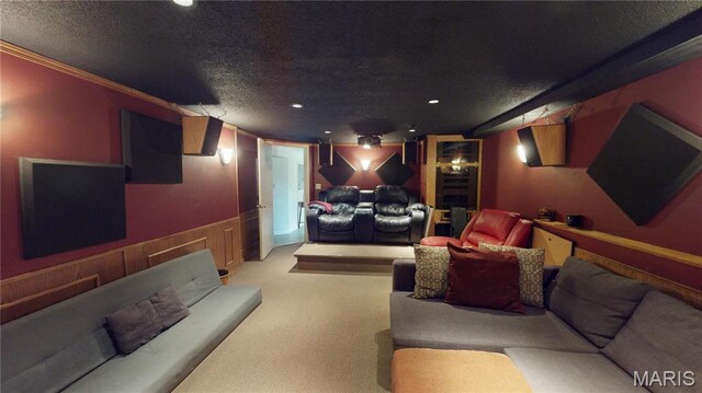 705 Linder Blvd, Greenville, IL 62246 - cinema room with light carpet, recessed lighting, crown molding, and a textured ceiling