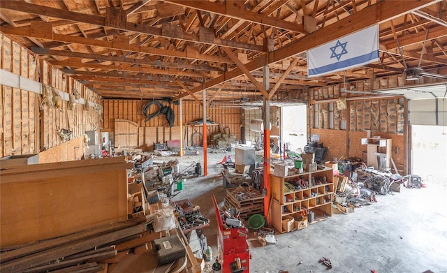 garage featuring a workshop area
