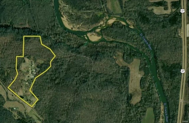 aerial view of property's location with property parcel outlined
