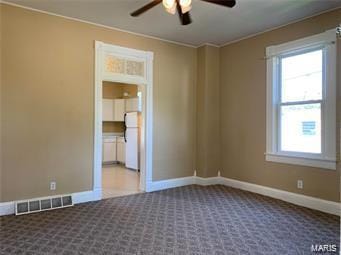 108 Rau St, Waterloo, IL 62298 - carpeted spare room with ceiling fan, ornamental molding, and baseboards