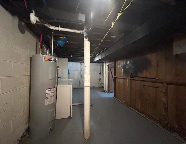 4232 Jennings Station Rd, Saint Louis, MO 63121 - unfinished basement featuring electric water heater and washer / dryer