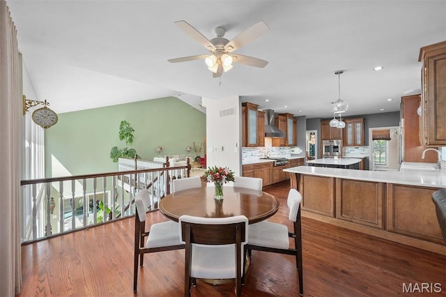 1416 Haarman Oak Dr, Wildwood, MO 63005 - dining space with a ceiling fan, dark wood-type flooring, and recessed lighting