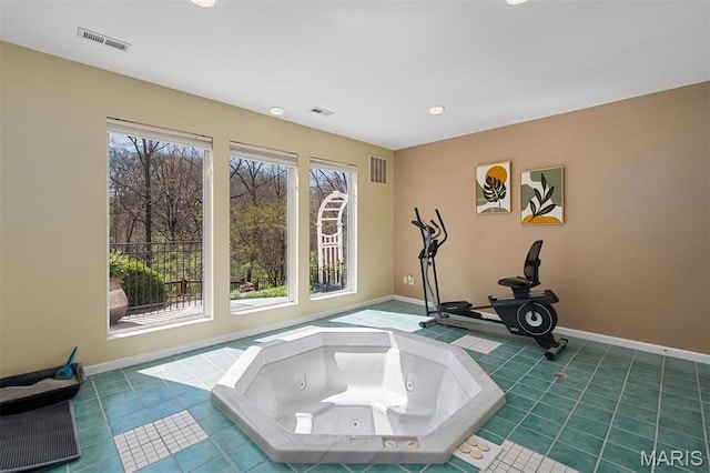 1416 Haarman Oak Dr, Wildwood, MO 63005 - exercise room featuring recessed lighting and tile patterned floors