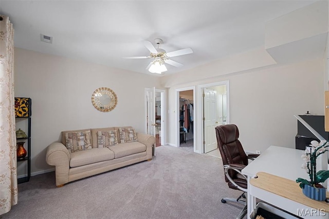1416 Haarman Oak Dr, Wildwood, MO 63005 - carpeted office with a ceiling fan and baseboards