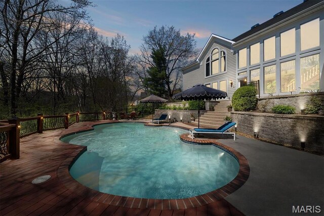 1416 Haarman Oak Dr, Wildwood, MO 63005 - view of pool at dusk