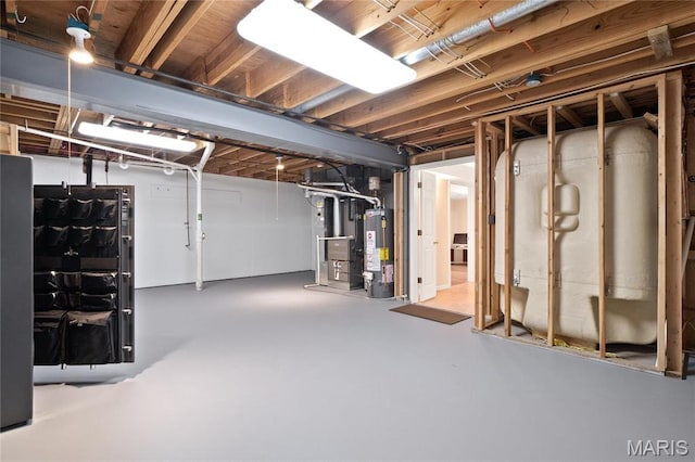 unfinished basement with gas water heater