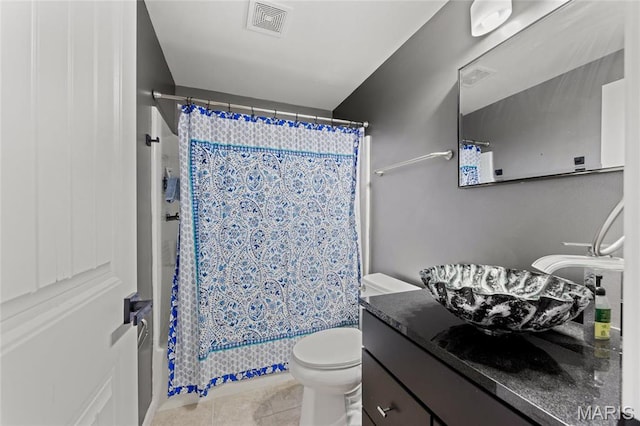 351 Oak Stand Ct, Chesterfield, MO 63005 - full bath featuring vanity, toilet, shower / bath combination with curtain, and tile patterned flooring