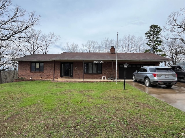 515 Rue Lamande, Bonne Terre, MO 63628 - ranch-style house featuring driveway, a chimney, a front yard, and brick siding