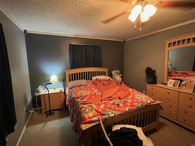 515 Rue Lamande, Bonne Terre, MO 63628 - bedroom with carpet floors, crown molding, a textured ceiling, and a ceiling fan