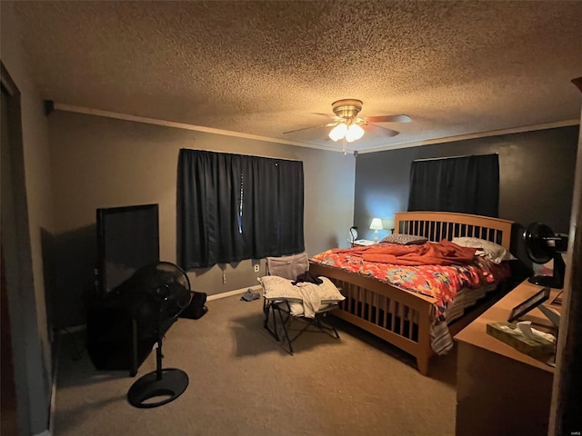 515 Rue Lamande, Bonne Terre, MO 63628 - carpeted bedroom featuring crown molding, a textured ceiling, ceiling fan, and baseboards