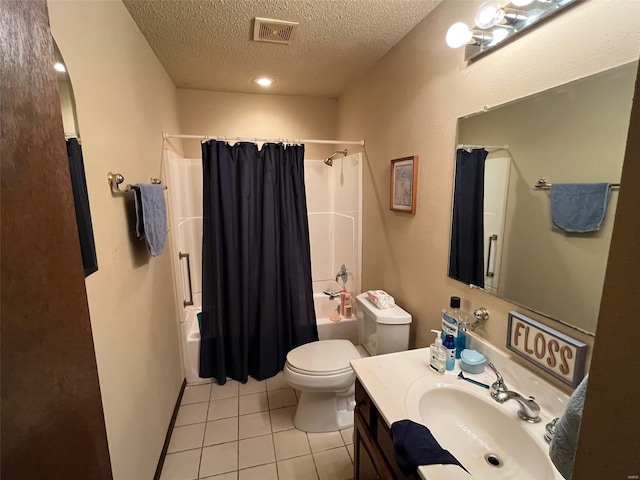 515 Rue Lamande, Bonne Terre, MO 63628 - bathroom with a textured ceiling, toilet, tile patterned flooring, shower / bath combination with curtain, and vanity