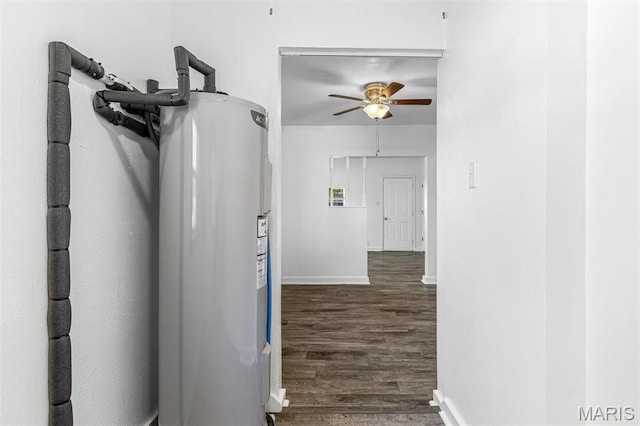 209 N Washington St, Desloge, MO 63601 - hall featuring electric water heater, wood finished floors, and baseboards