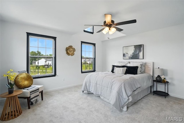 713 Alban Aly, Ofallon, MO 63368 - bedroom with light carpet, baseboards, and ceiling fan
