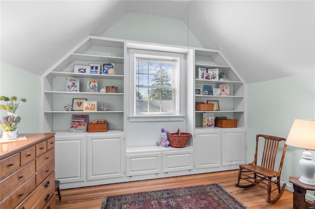 669 Park Ave, Sikeston, MO 63801 - living area with vaulted ceiling, light wood-style floors, and built in features