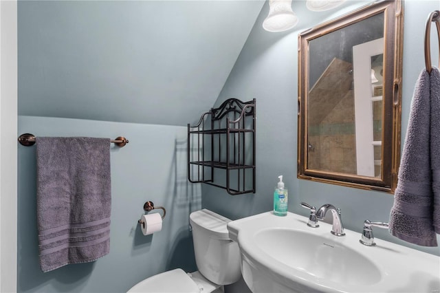 669 Park Ave, Sikeston, MO 63801 - half bathroom featuring a sink, vaulted ceiling, and toilet