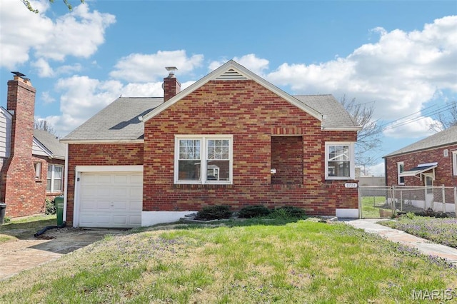 8724 Magdalen Ave, Saint Louis, MO 63144 - view of front of property featuring brick siding, concrete driveway, a garage, and a chimney