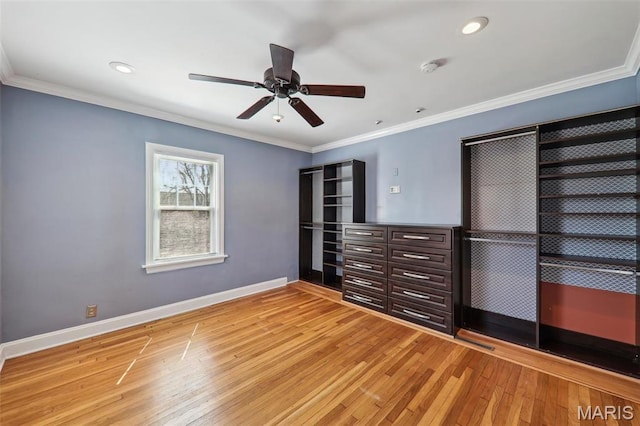 8724 Magdalen Ave, Saint Louis, MO 63144 - unfurnished bedroom featuring light wood finished floors, baseboards, recessed lighting, ornamental molding, and ceiling fan