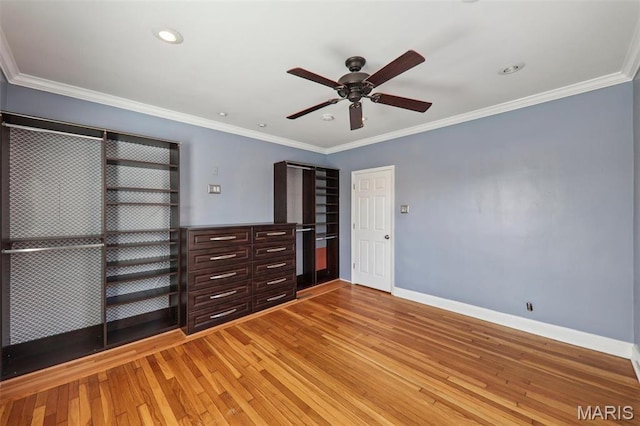 8724 Magdalen Ave, Saint Louis, MO 63144 - unfurnished bedroom with light wood-type flooring, baseboards, ornamental molding, recessed lighting, and ceiling fan