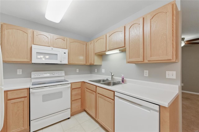 430 Benton Dr Unit C, Saint Peters, MO 63376 - kitchen with light brown cabinets, white appliances, a sink, and light countertops