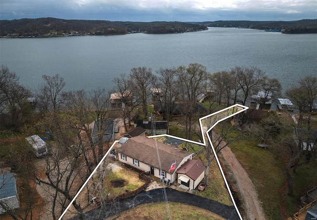15 Allen Cir, Sunrise Beach, MO 65079 - view from above of property with property boundaries highlighted and a nearby body of water