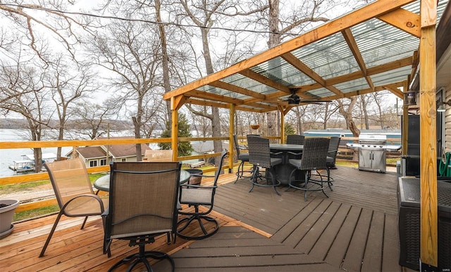 15 Allen Cir, Sunrise Beach, MO 65079 - wooden deck featuring outdoor dining space and a ceiling fan