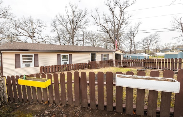 15 Allen Cir, Sunrise Beach, MO 65079 - view of front of home with a fenced backyard, a shingled roof, and cooling unit