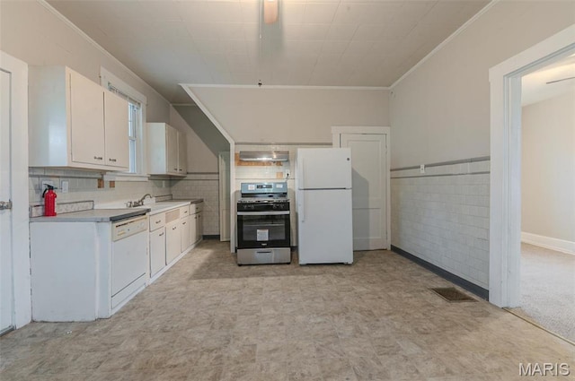 338 Horn Ave, Saint Louis, MO 63125 - kitchen with white appliances, extractor fan, white cabinets, light flooring, and light countertops