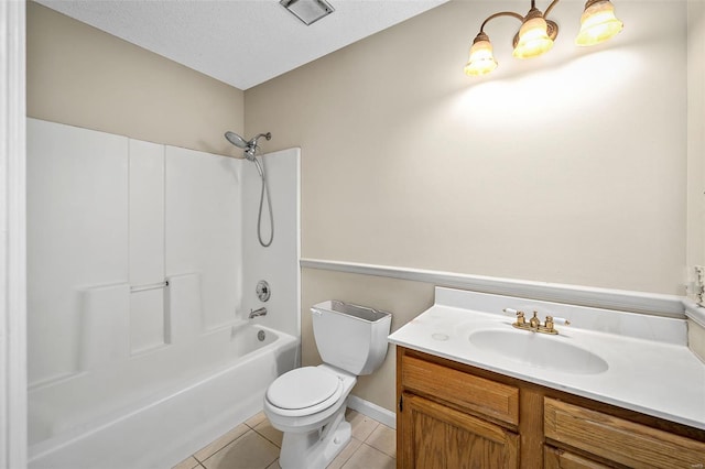 413 Oak Pl, Lake St Louis, MO 63367 - bathroom featuring tile patterned floors, toilet, vanity, bathing tub / shower combination, and a textured ceiling