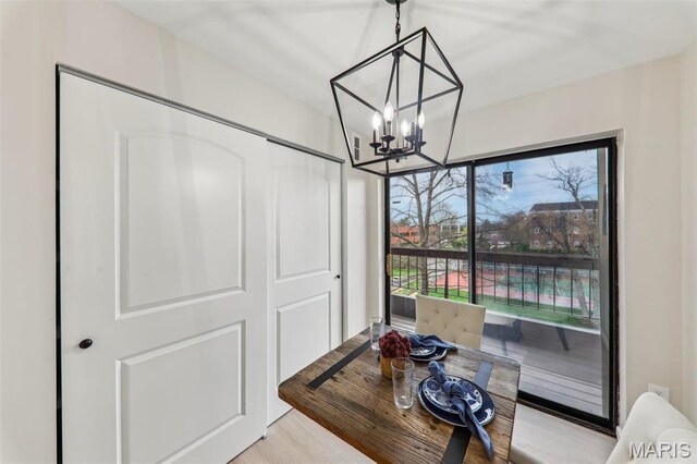 539 Coeur De Royale Dr Unit 201, Saint Louis, MO 63141 - dining space featuring a chandelier and wood finished floors