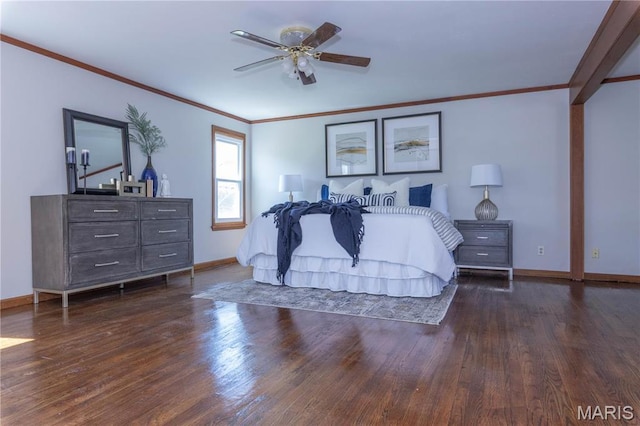 12530 Trammell Ct, Creve Coeur, MO 63141 - bedroom featuring wood finished floors, baseboards, ornamental molding, and ceiling fan
