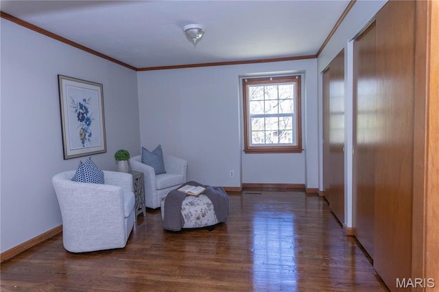 12530 Trammell Ct, Creve Coeur, MO 63141 - living area featuring wood finished floors, ornamental molding, and baseboards