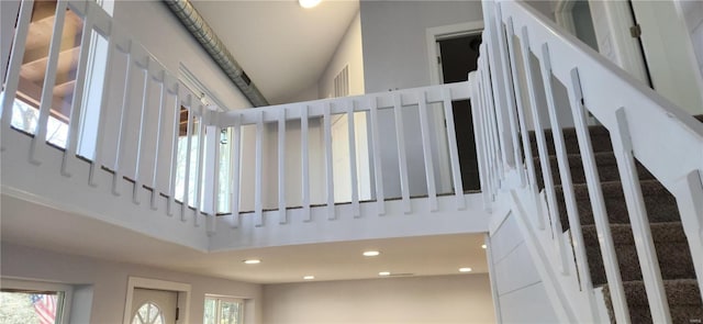 13559 Kitt Park Dr, Saint Genevieve, MO 63670 - stairs with a high ceiling and recessed lighting