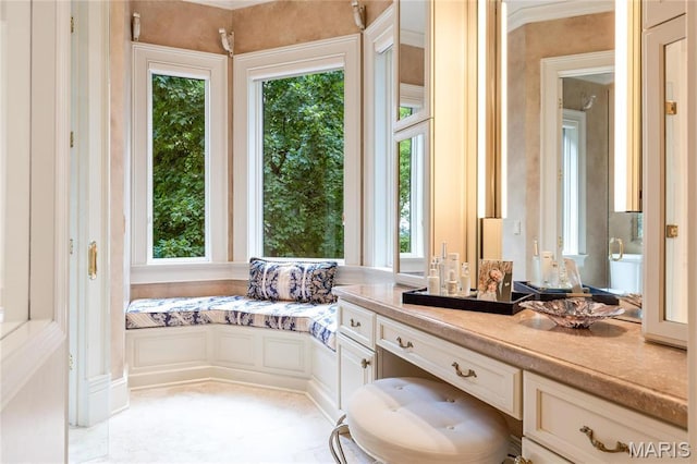 bathroom with healthy amount of natural light and ornamental molding