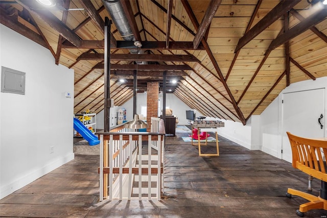 unfinished attic with electric panel