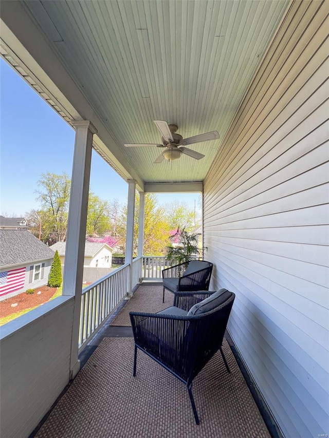 balcony with a ceiling fan