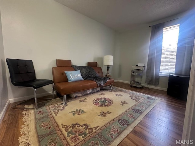 living area featuring wood finished floors and baseboards